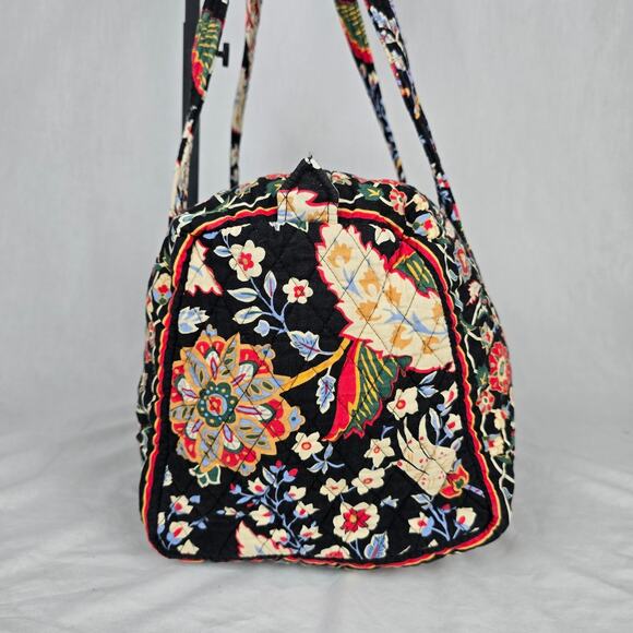 Vera Bradley Quilted Duffle Tote Bag Black Red Multi Floral - Picture 6 of 16